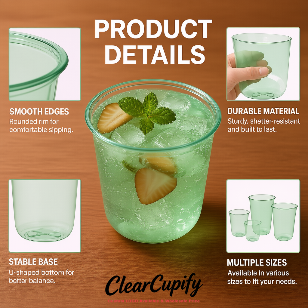Sage Green U-shaped Cup with Round Bottom: Stackable & Disposable Plastic Cup