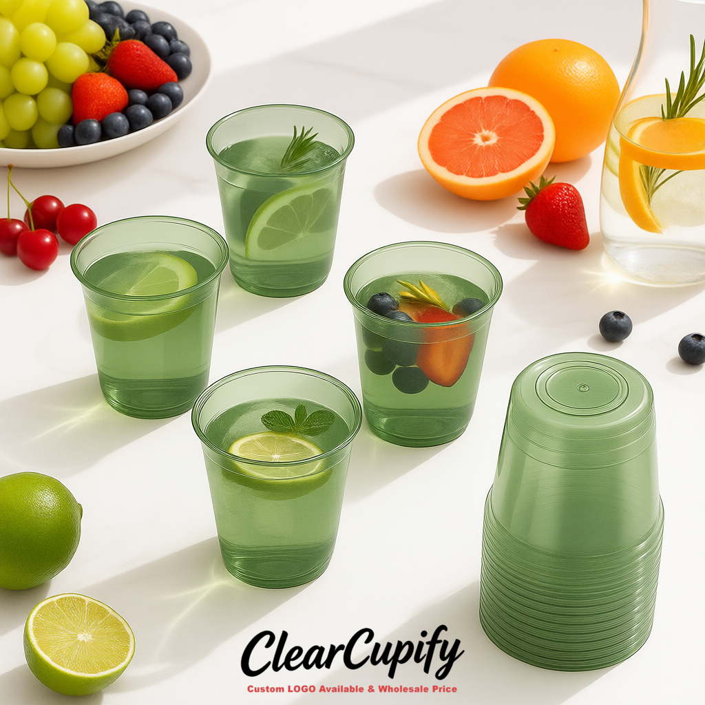 Sage Green U-shaped Cup with Round Bottom: Stackable & Disposable Plastic Cup