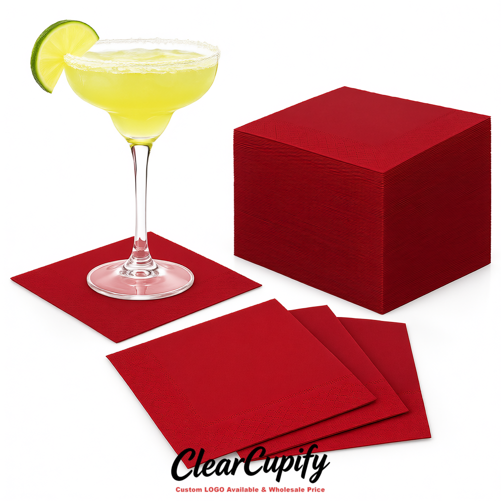 Scarlet Napkins Paper 4.5x4.5 Inch Disposable 2-Ply Cocktail Napkins Factory