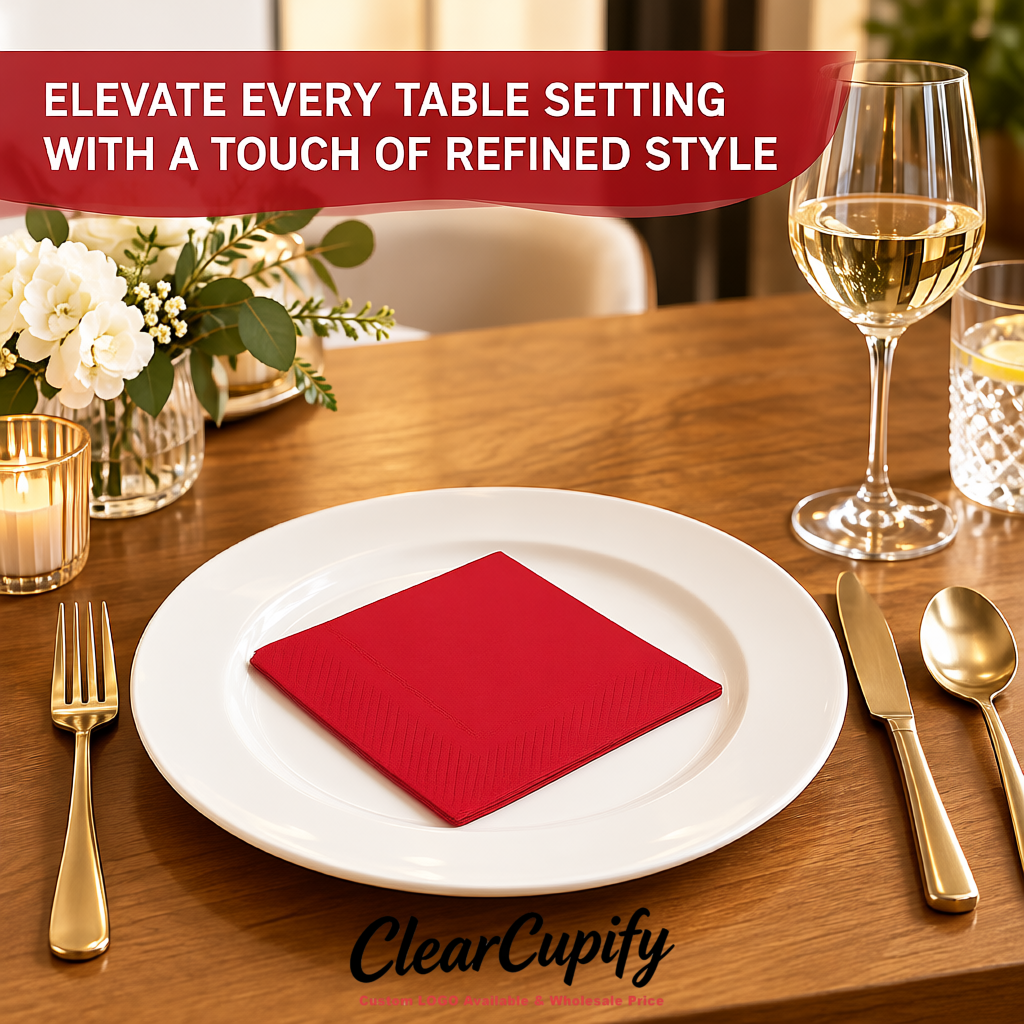 Scarlet Napkins Paper 4.5x4.5 Inch Disposable 2-Ply Cocktail Napkins Factory