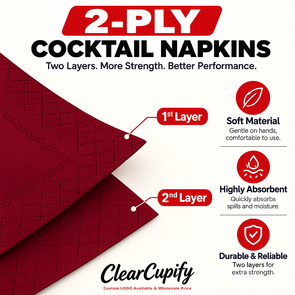 Scarlet Napkins Paper 4.5x4.5 Inch Disposable 2-Ply Cocktail Napkins Factory