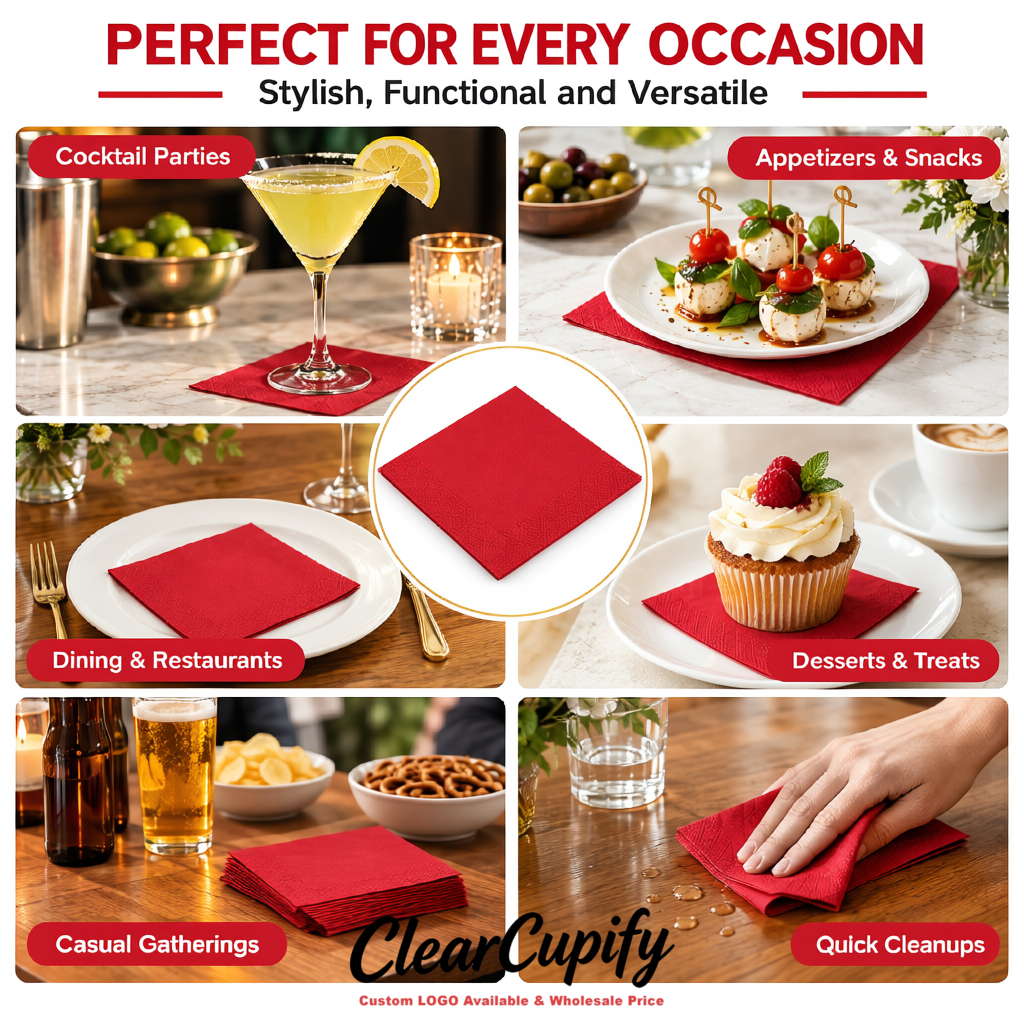 Scarlet Napkins Paper 4.5x4.5 Inch Disposable 2-Ply Cocktail Napkins Factory