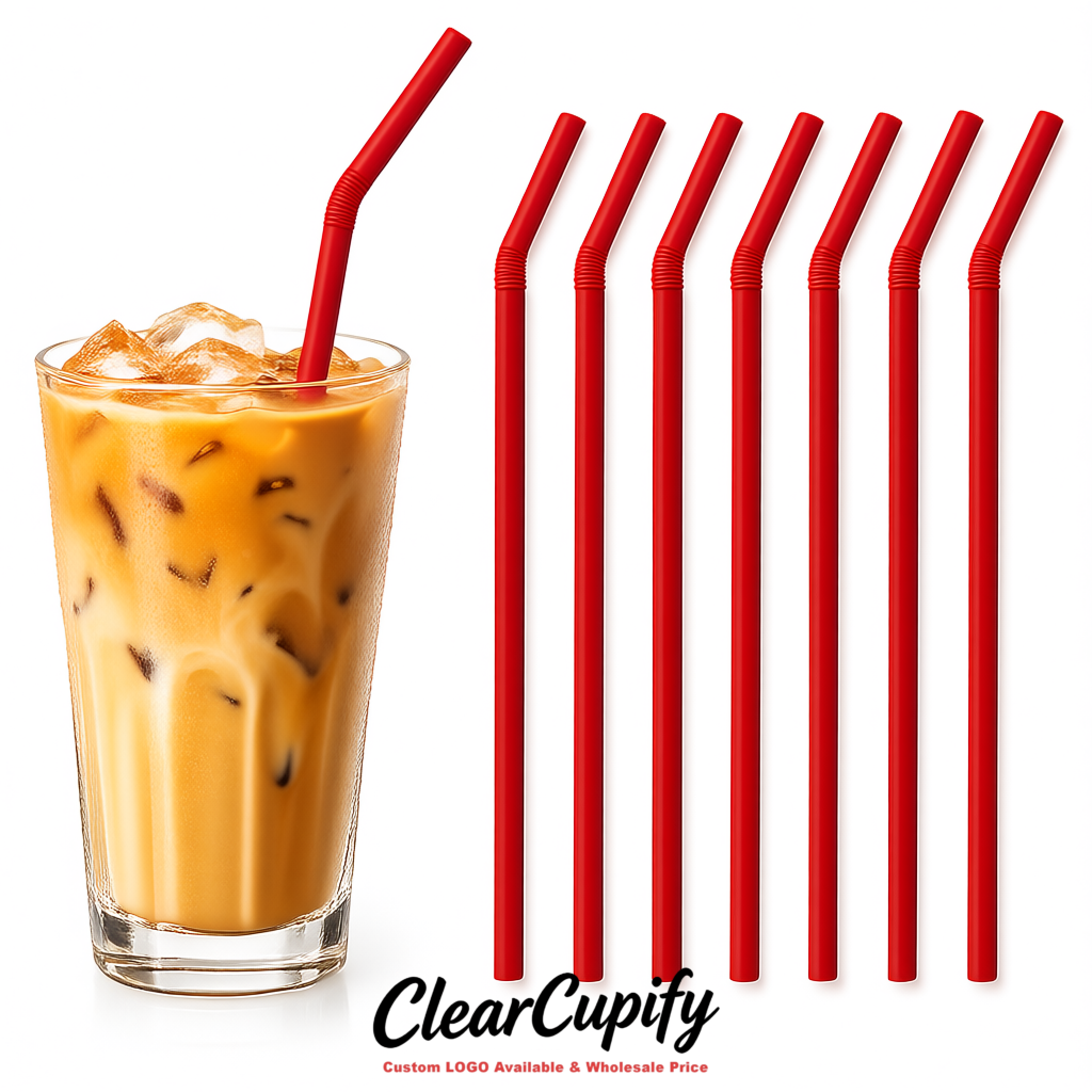Scarlet Plastic Straws 8.26 x 0.2 inch Flexible Bendy Disposable Drinking Straws Supplier
