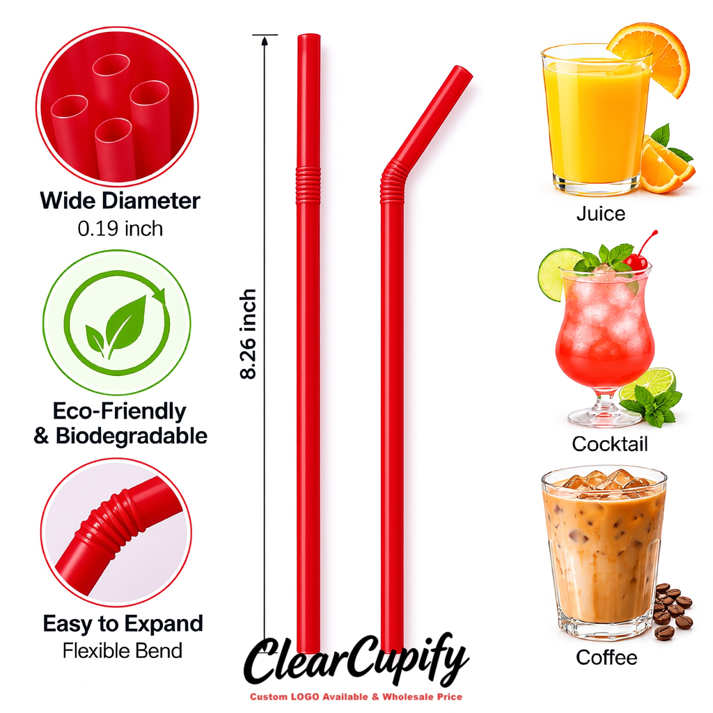 Scarlet Plastic Straws 8.26 x 0.2 inch Flexible Bendy Disposable Drinking Straws Supplier