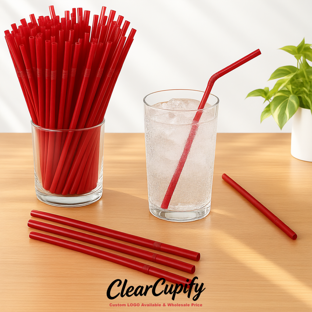 Scarlet Plastic Straws 8.26 x 0.2 inch Flexible Bendy Disposable Drinking Straws Supplier