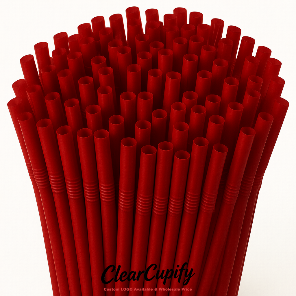 Scarlet Plastic Straws 8.26 x 0.2 inch Flexible Bendy Disposable Drinking Straws Supplier