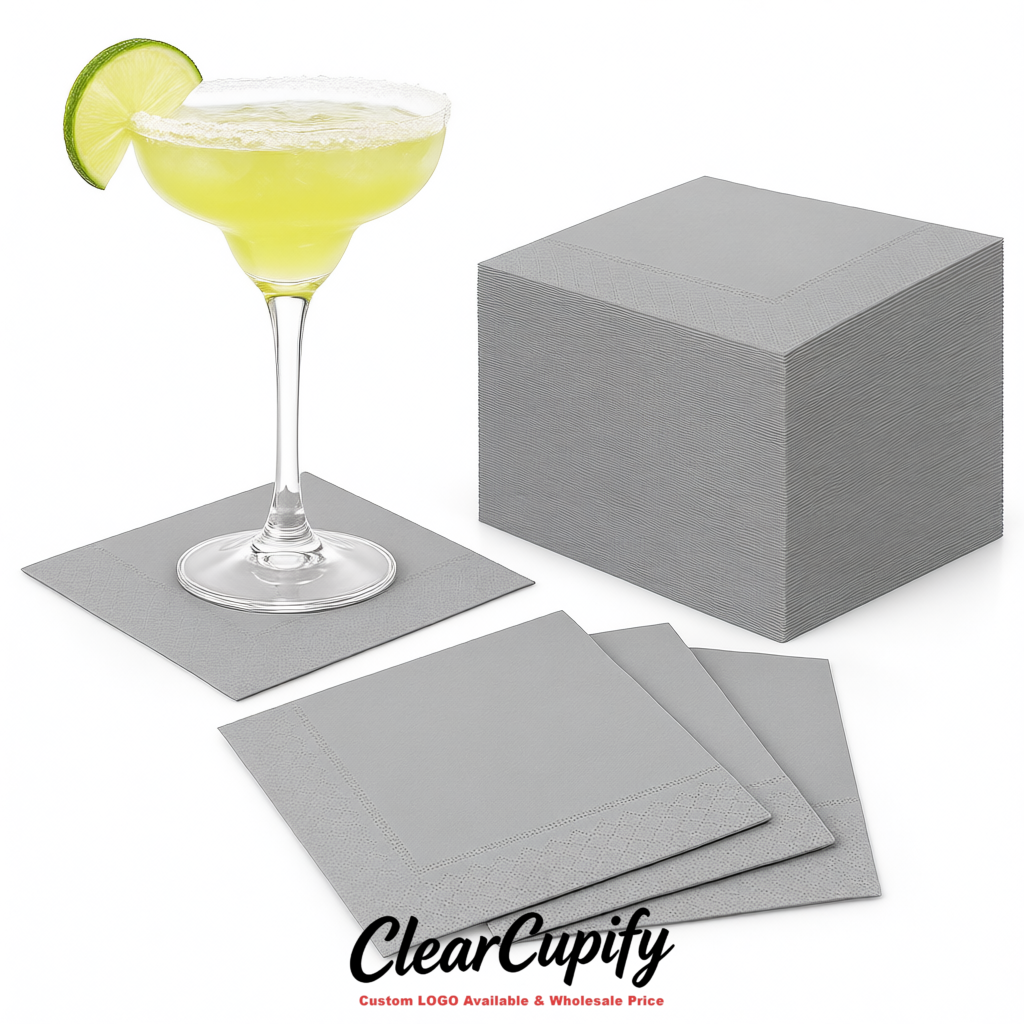 Silver Napkins Paper 4.5x4.5 Inch Disposable 2-Ply Cocktail Napkins Factory