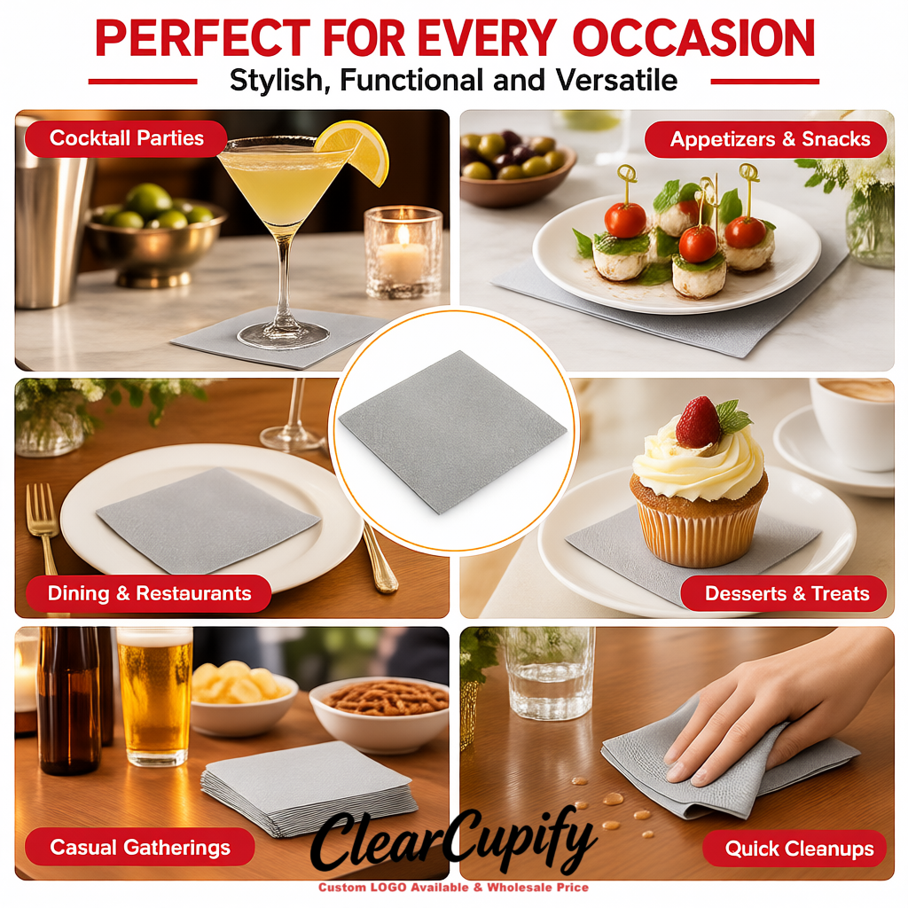 Silver Napkins Paper 4.5x4.5 Inch Disposable 2-Ply Cocktail Napkins Factory