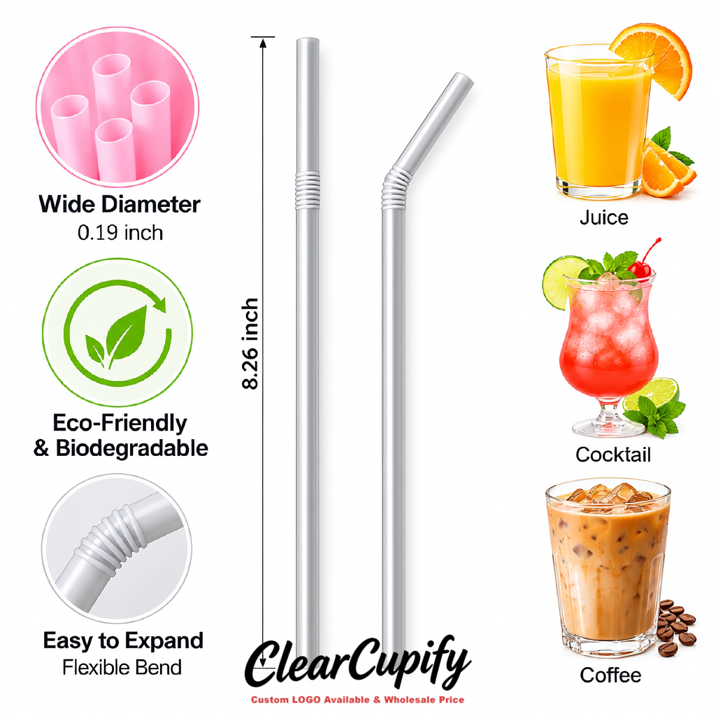 Silver Plastic Straws 8.26 x 0.2 inch Flexible Bendy Disposable Drinking Straws Supplier Silver Plastic Straws 8.26 x 0.2 inch Flexible Bendy Disposable Drinking Straws Supplier