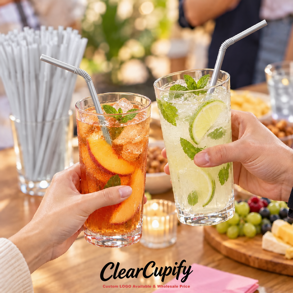 Silver Plastic Straws 8.26 x 0.2 inch Flexible Bendy Disposable Drinking Straws Supplier