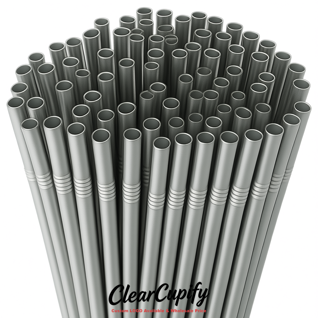 Silver Plastic Straws 8.26 x 0.2 inch Flexible Bendy Disposable Drinking Straws Supplier