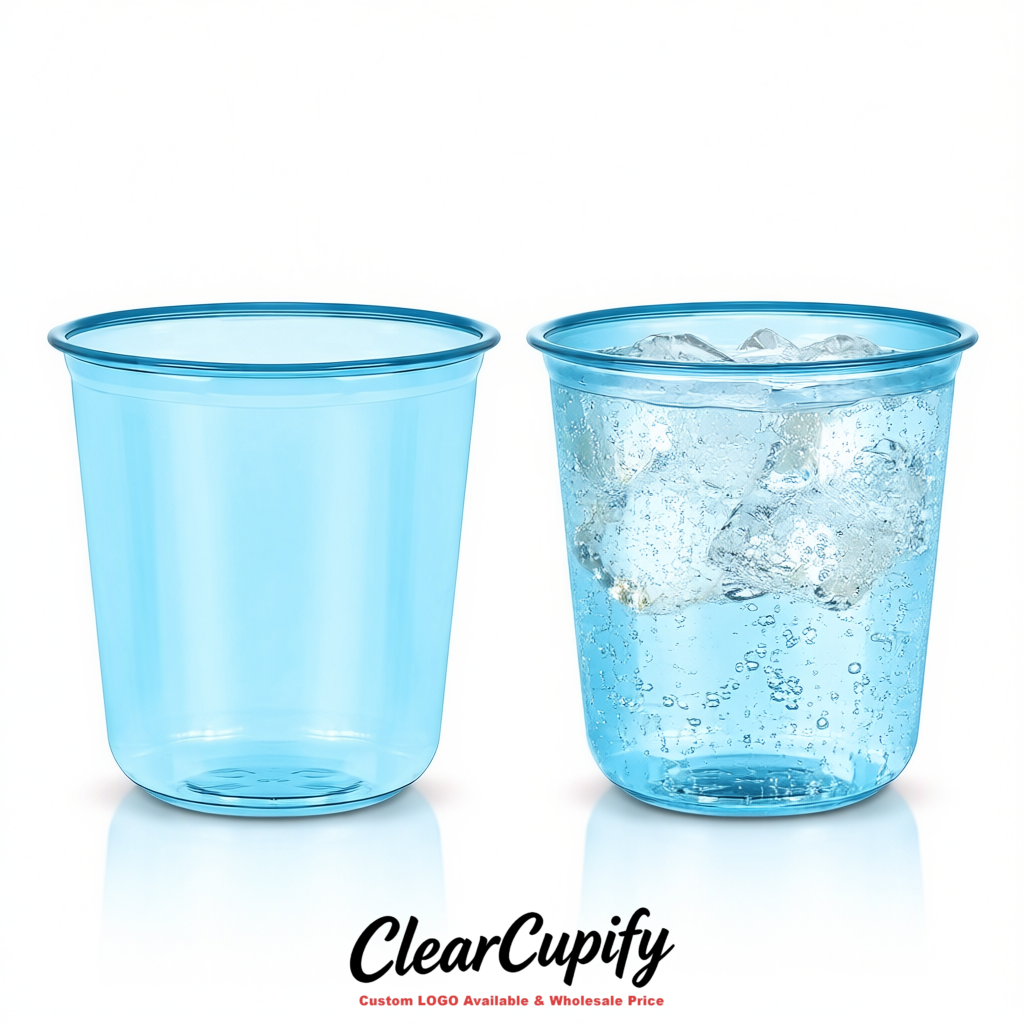 Sky Blue U-shaped Cup with Round Bottom: Stackable & Disposable Plastic Cup