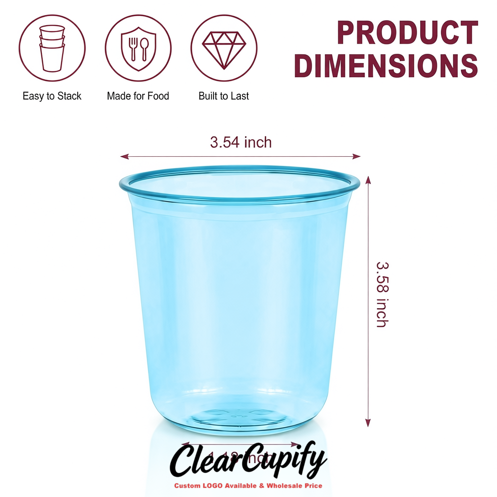 Sky Blue U-shaped Cup with Round Bottom: Stackable & Disposable Plastic Cup