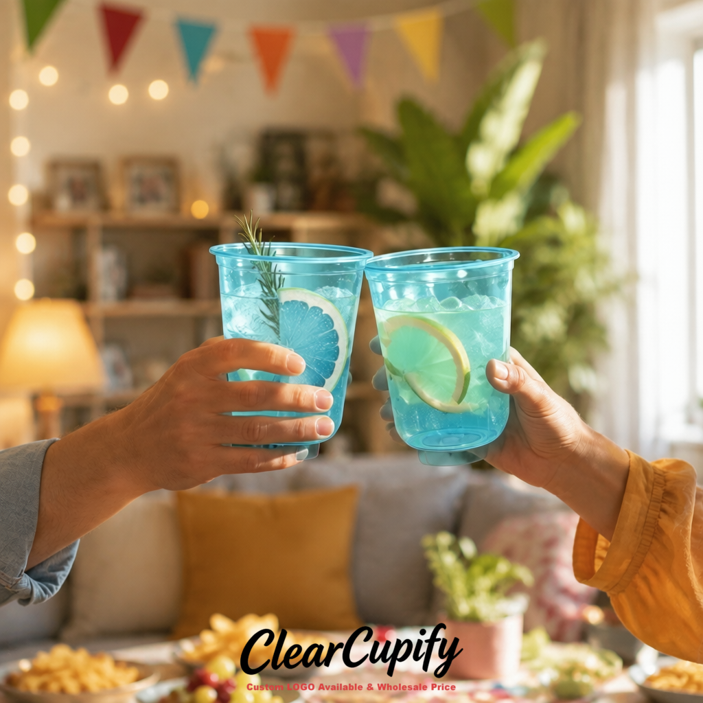 Sky Blue U-shaped Cup with Round Bottom: Stackable & Disposable Plastic Cup