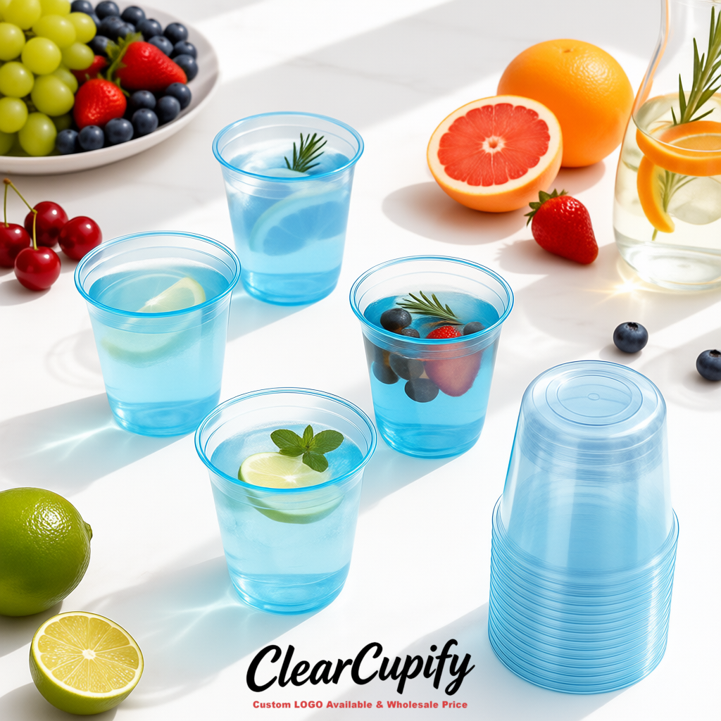 Sky Blue U-shaped Cup with Round Bottom: Stackable & Disposable Plastic Cup