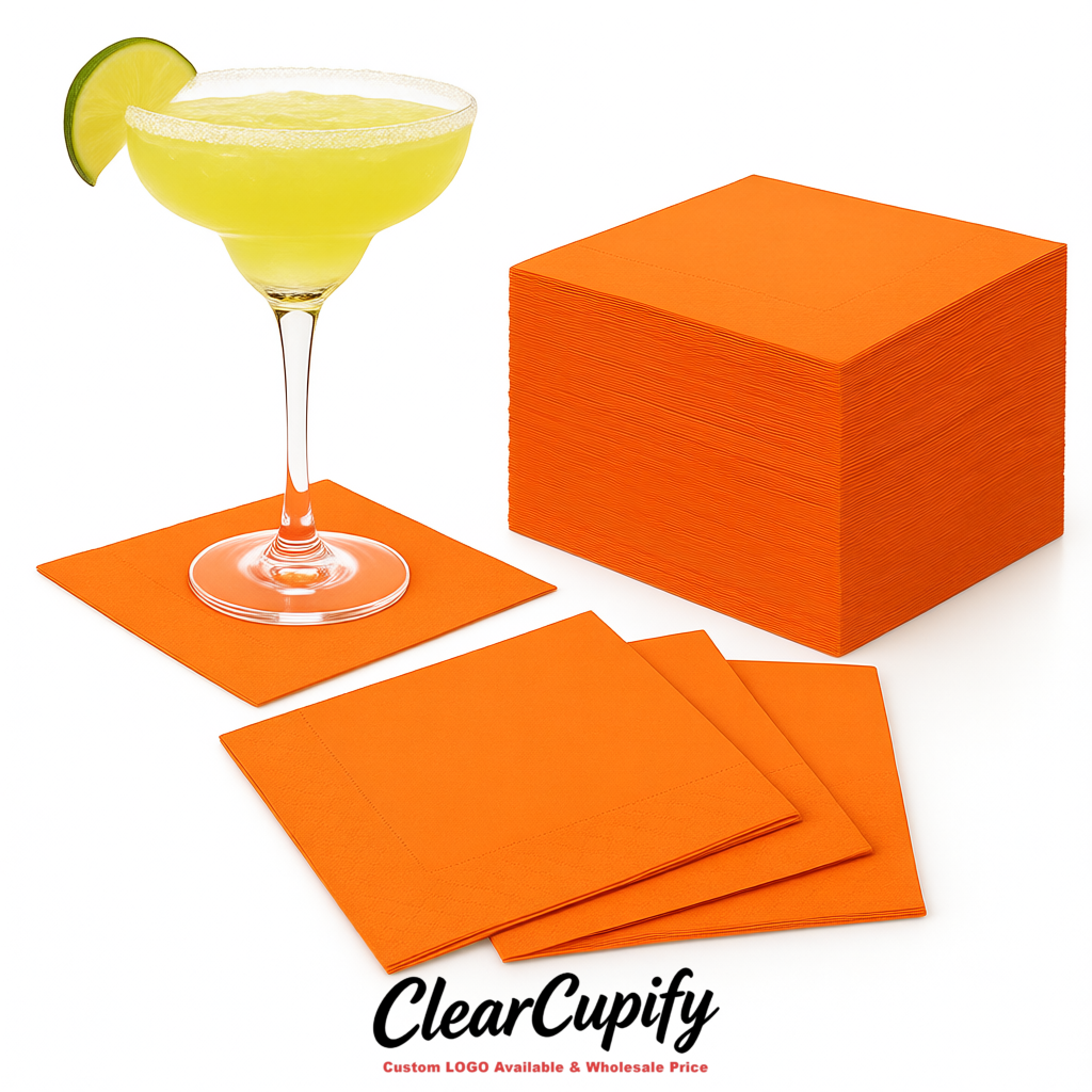 Tangerine Napkins Paper 4.5x4.5 Inch Disposable 2-Ply Cocktail Napkins Factory