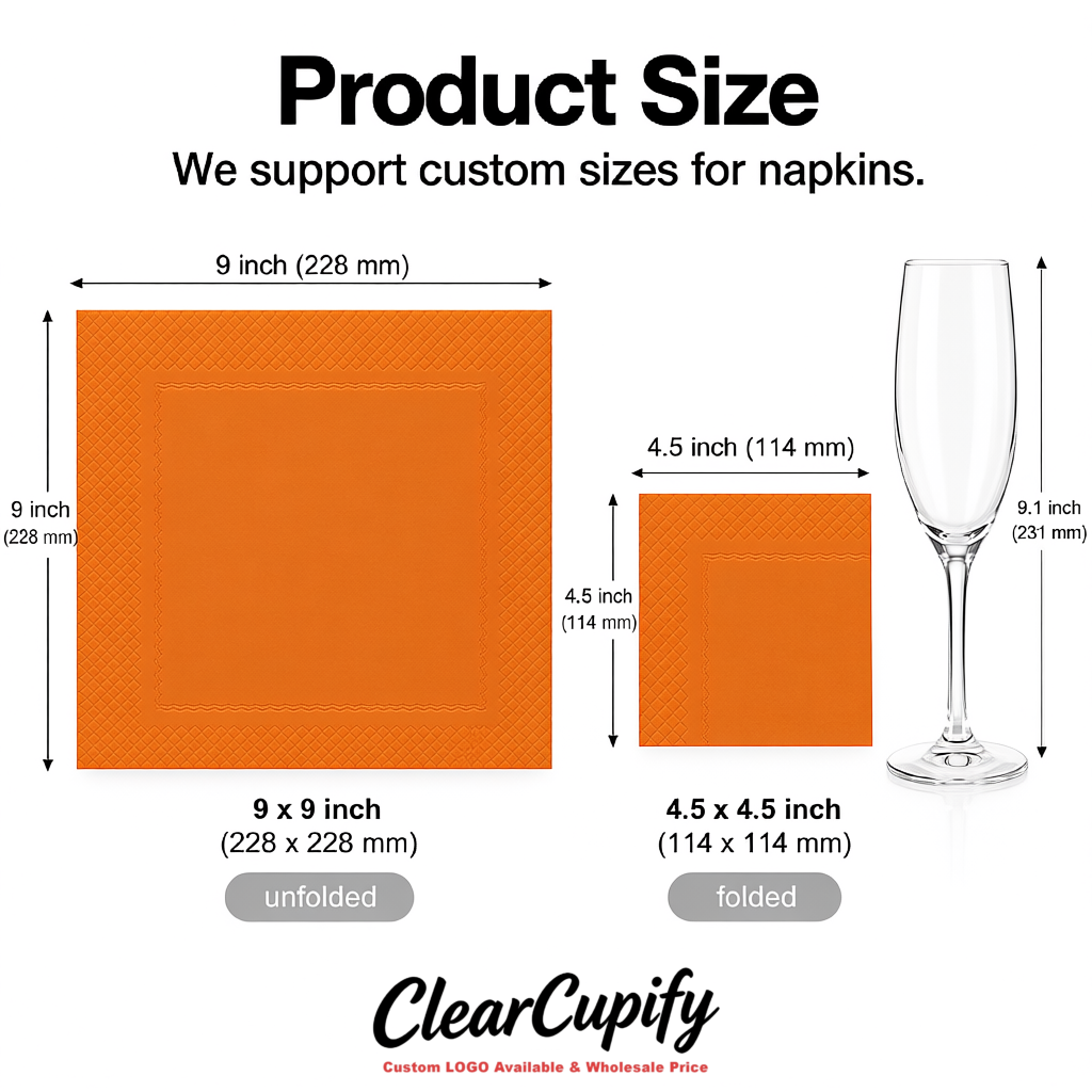 Tangerine Napkins Paper 4.5x4.5 Inch Disposable 2-Ply Cocktail Napkins Factory