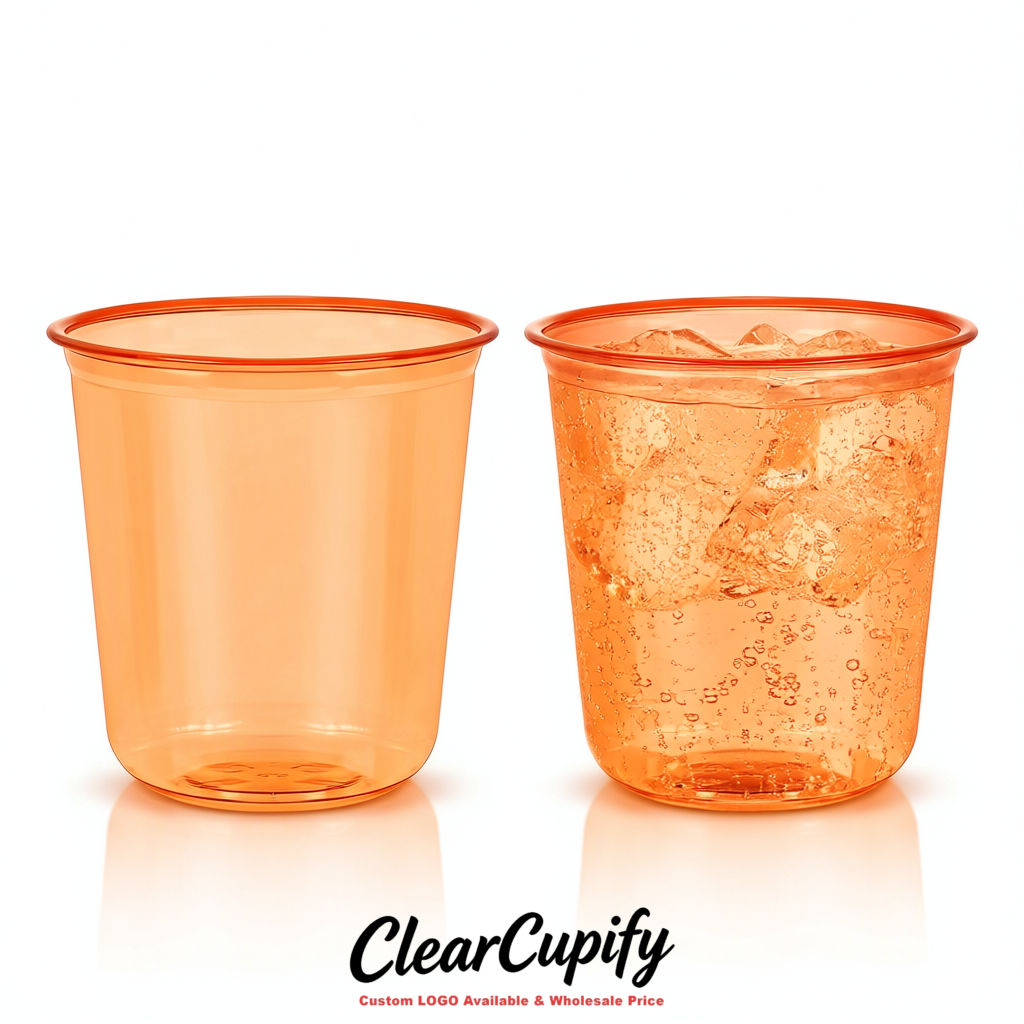 Tangerine U-shaped Cup with Round Bottom: Stackable & Disposable Plastic Cup
