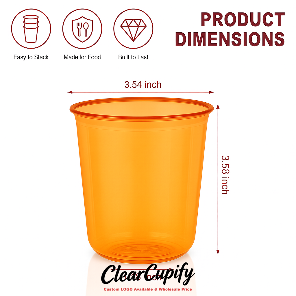 Tangerine U-shaped Cup with Round Bottom: Stackable & Disposable Plastic Cup