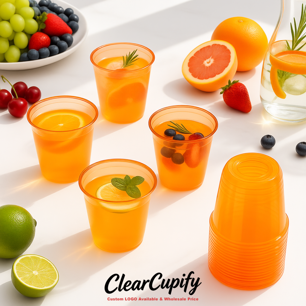 Tangerine U-shaped Cup with Round Bottom: Stackable & Disposable Plastic Cup
