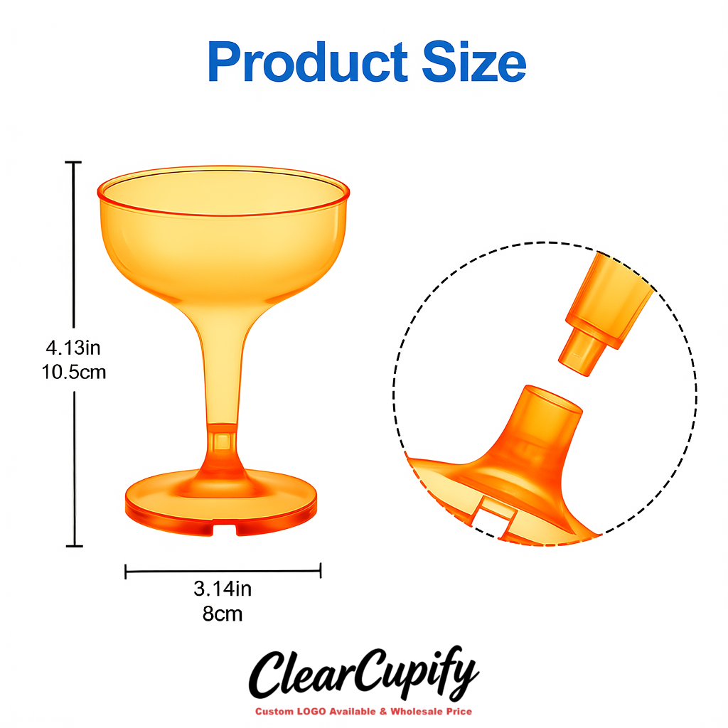 Tangerine 5oz Stackable Plastic Martini Glasses 4.13x3.14 inches/10.5x8 cm  For Champagne Tower