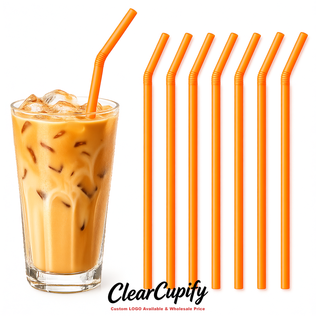 Tangerine Plastic Straws 8.26 x 0.2 inch Flexible Bendy Disposable Drinking Straws Supplier