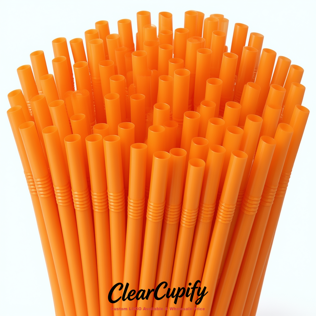 Tangerine Plastic Straws 8.26 x 0.2 inch Flexible Bendy Disposable Drinking Straws Supplier
