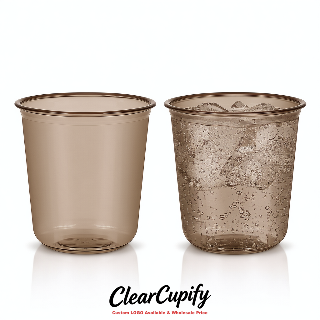 Taupe U-shaped Cup with Round Bottom: Stackable & Disposable Plastic Cup