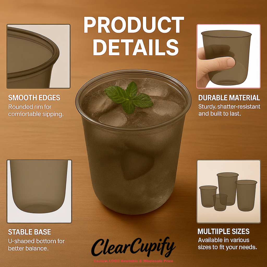 Taupe U-shaped Cup with Round Bottom: Stackable & Disposable Plastic Cup