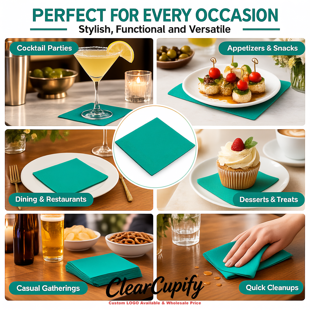 Teal Napkins Paper 4.5x4.5 Inch Disposable 2-Ply Cocktail Napkins Factory