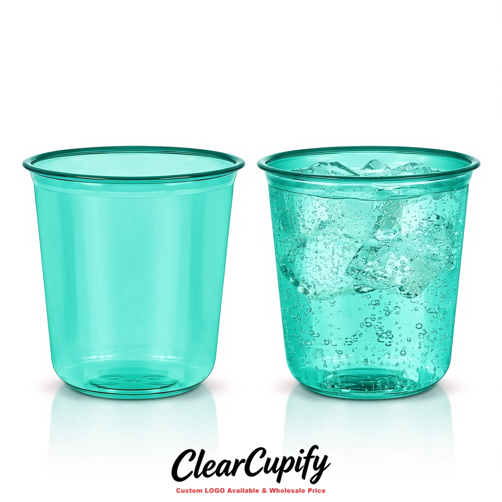 Teal U-shaped Cup with Round Bottom: Stackable & Disposable Plastic Cup