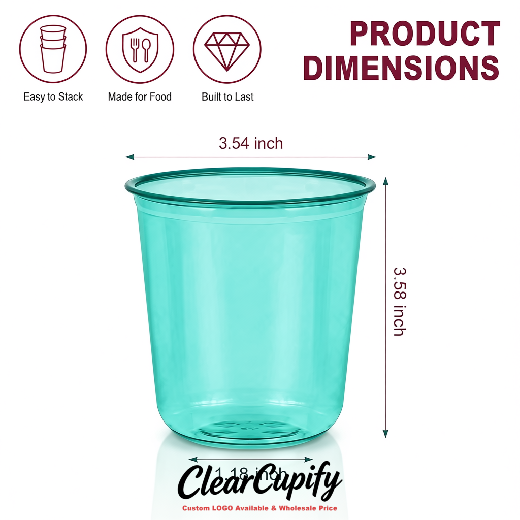 Teal U-shaped Cup with Round Bottom: Stackable & Disposable Plastic Cup