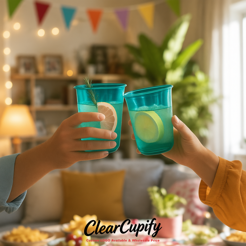 Teal U-shaped Cup with Round Bottom: Stackable & Disposable Plastic Cup