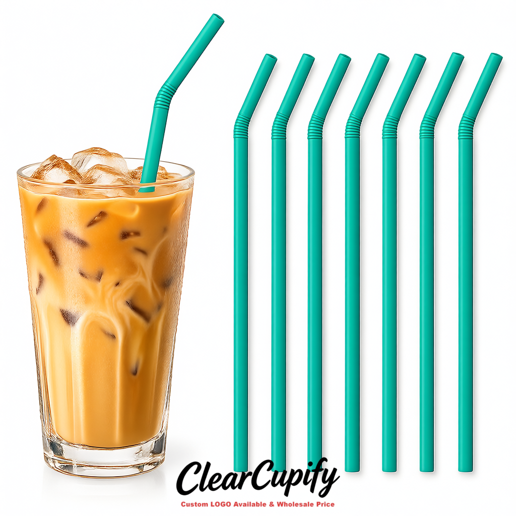 Teal Plastic Straws 8.26 x 0.2 inch Flexible Bendy Disposable Drinking Straws Supplier