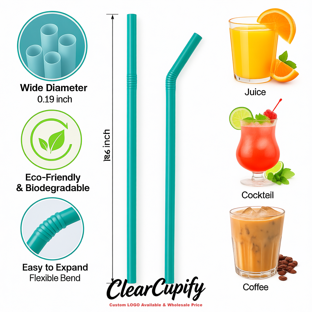 Teal Plastic Straws 8.26 x 0.2 inch Flexible Bendy Disposable Drinking Straws Supplier
