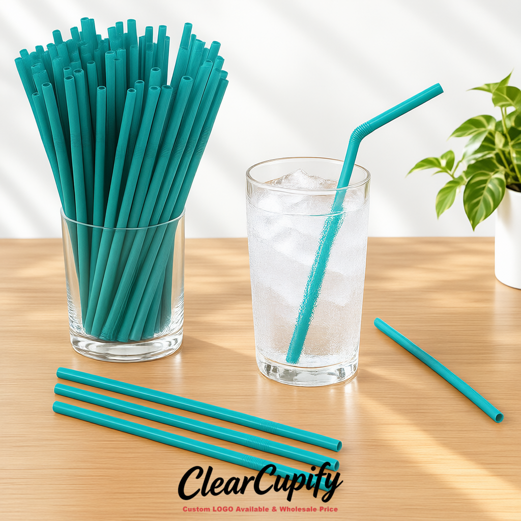 Teal Plastic Straws 8.26 x 0.2 inch Flexible Bendy Disposable Drinking Straws Supplier