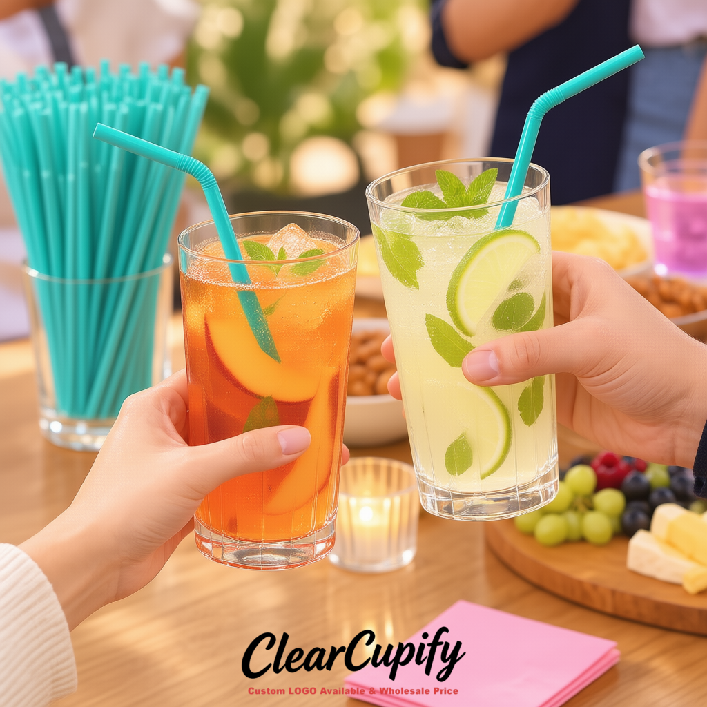 Teal Plastic Straws 8.26 x 0.2 inch Flexible Bendy Disposable Drinking Straws Supplier