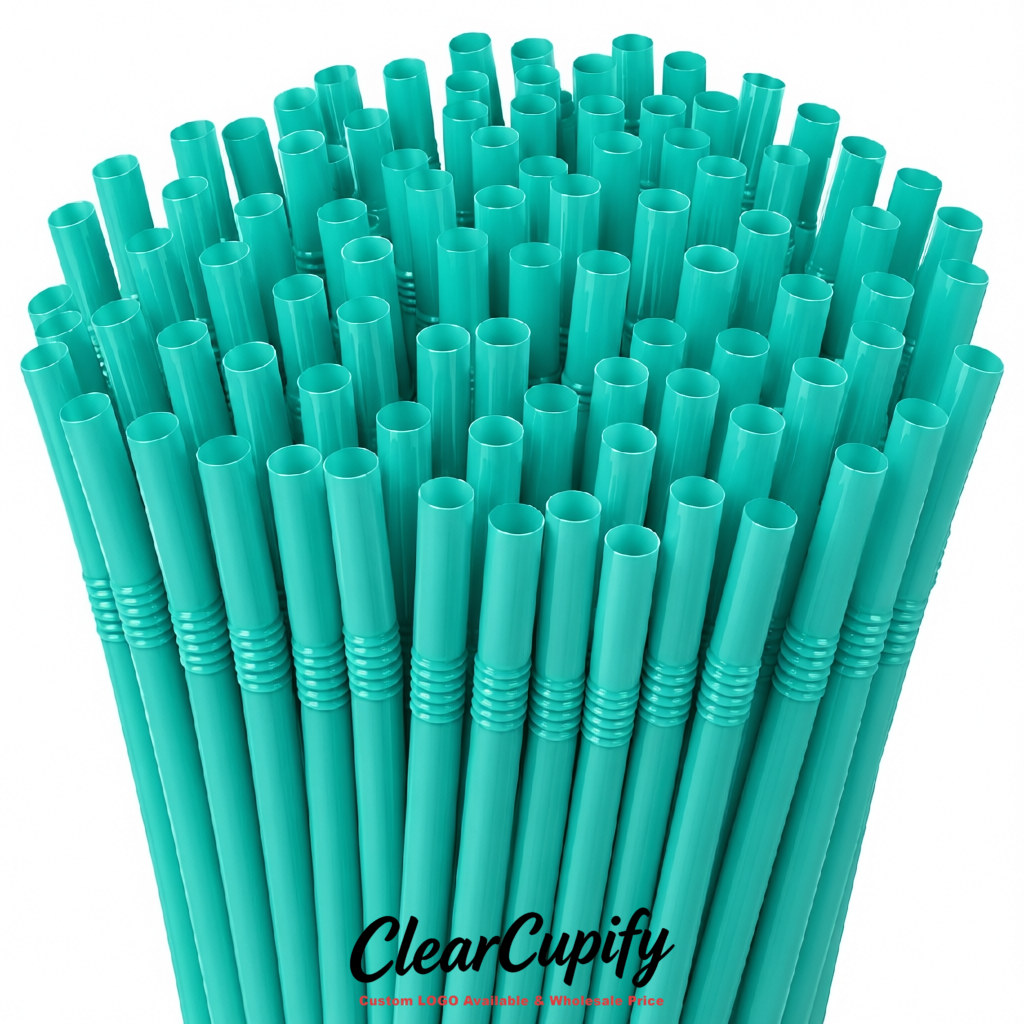 Teal Plastic Straws 8.26 x 0.2 inch Flexible Bendy Disposable Drinking Straws Supplier