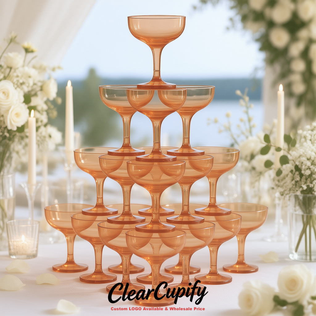 Terracotta 5oz Stackable Plastic Martini Glasses 4.13x3.14 inches/10.5x8 cm For Champagne Tower