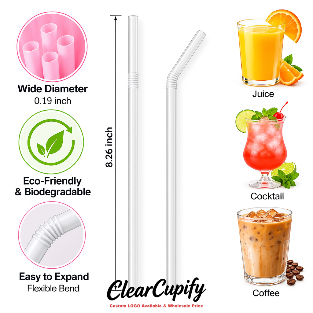 Transparent Plastic Straws 8.26 x 0.2 inch Flexible Bendy Disposable Drinking Straws Supplier