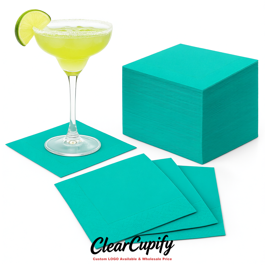 Turquoise Napkins Paper 4.5x4.5 Inch Disposable 2-Ply Cocktail Napkins Factory