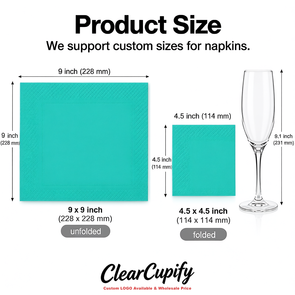Turquoise Napkins Paper 4.5x4.5 Inch Disposable 2-Ply Cocktail Napkins Factory