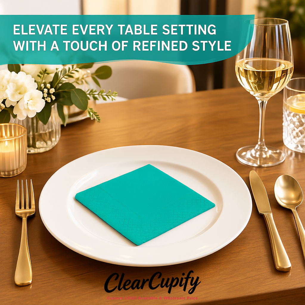 Turquoise Napkins Paper 4.5x4.5 Inch Disposable 2-Ply Cocktail Napkins Factory