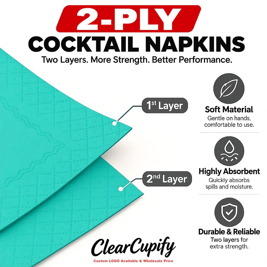 Turquoise Napkins Paper 4.5x4.5 Inch Disposable 2-Ply Cocktail Napkins Factory