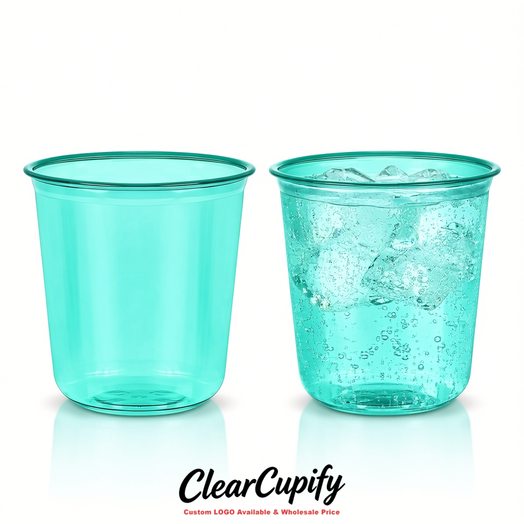 Turquoise U-shaped Cup with Round Bottom: Stackable & Disposable Plastic Cup