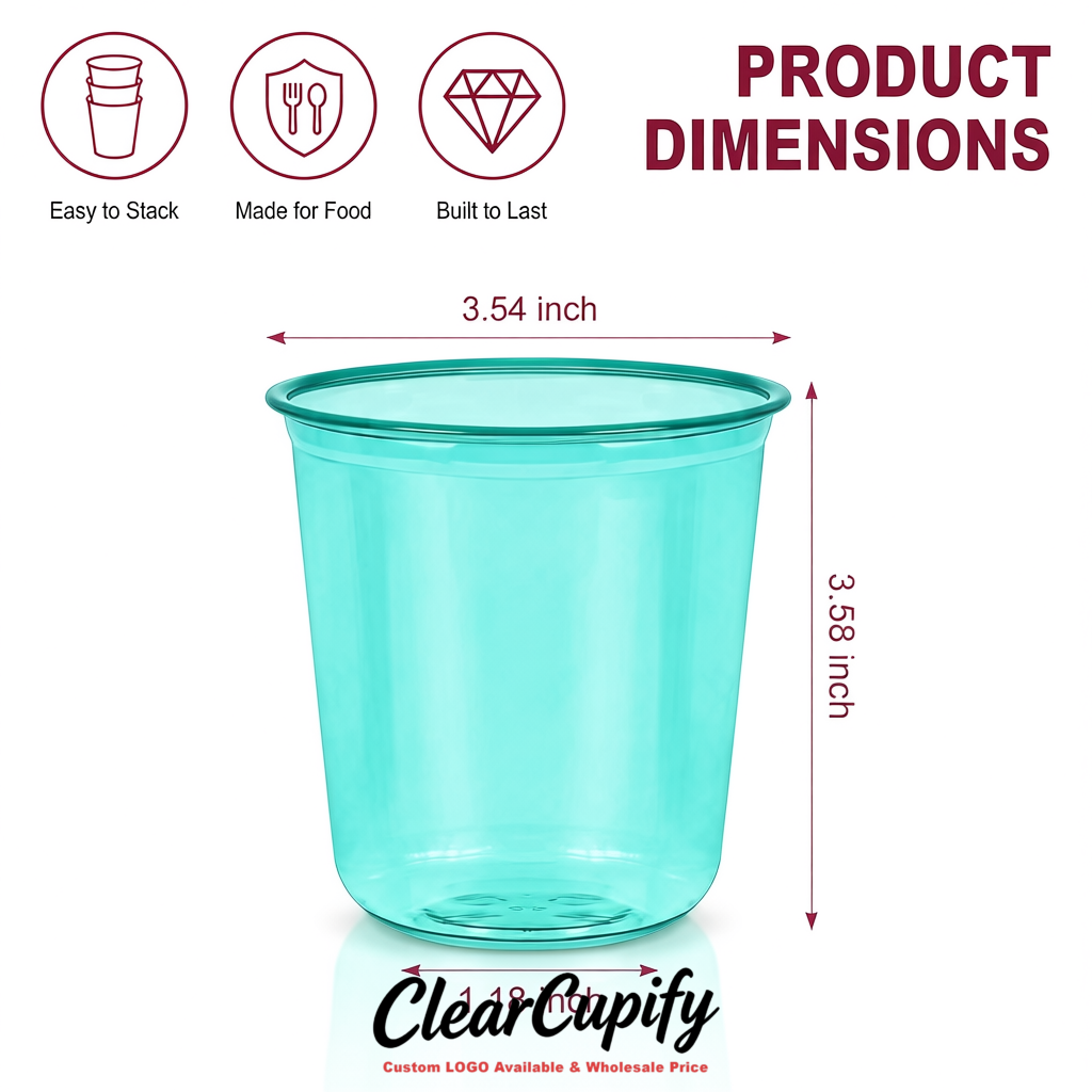 Turquoise U-shaped Cup with Round Bottom: Stackable & Disposable Plastic Cup