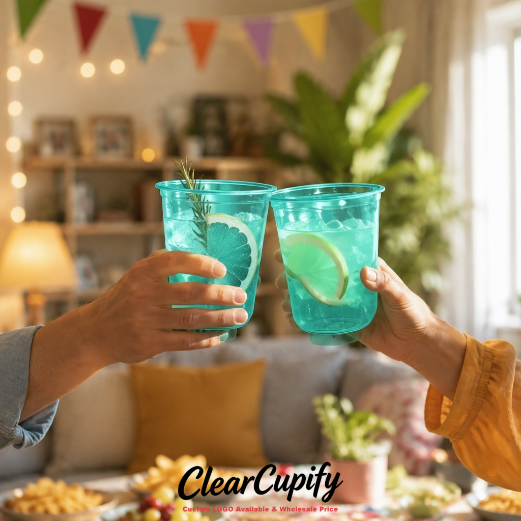 Turquoise U-shaped Cup with Round Bottom: Stackable & Disposable Plastic Cup