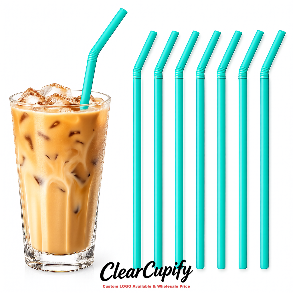 Turquoise Plastic Straws 8.26 x 0.2 inch Flexible Bendy Disposable Drinking Straws Supplier