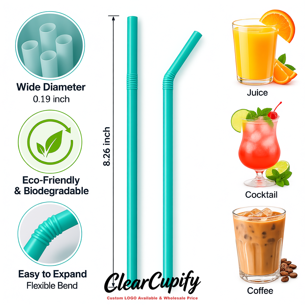 Turquoise Plastic Straws 8.26 x 0.2 inch Flexible Bendy Disposable Drinking Straws Supplier Turquoise Plastic Straws 8.26 x 0.2 inch Flexible Bendy Disposable Drinking Straws Supplier