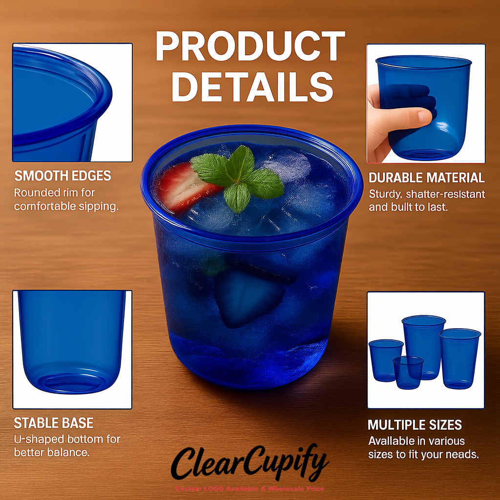 Ultramarine U-shaped Cup with Round Bottom: Stackable & Disposable Plastic Cup